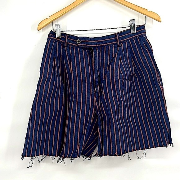 Vintage retro striped raw hem shorts navy blue size 6 - Picture 1 of 4